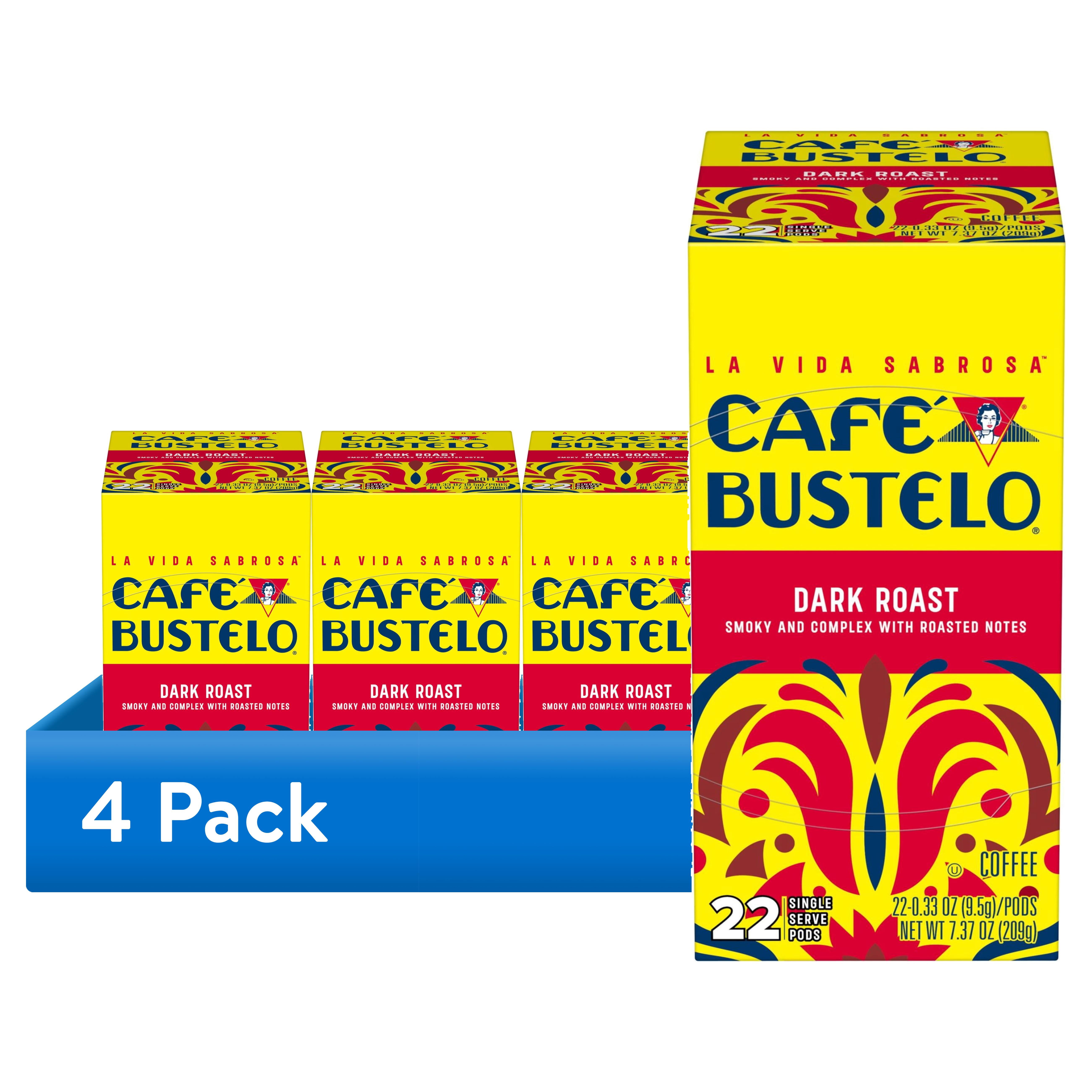 (4 pack) Cafe Bustelo Dark Roast Coffee, Single Serve Pods, 22 Count