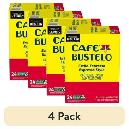 (4 pack) Cafe Bustelo Espresso Style, Dark Roast Coffee, Keurig K Cup Pods, 24 Count Box