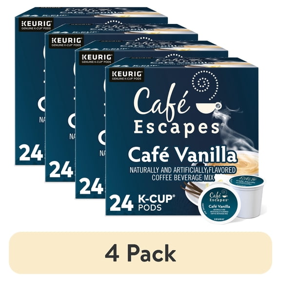 (4 pack) Cafe Escapes, Cafe Vanilla K-Cup Coffee Pods, 24 Count