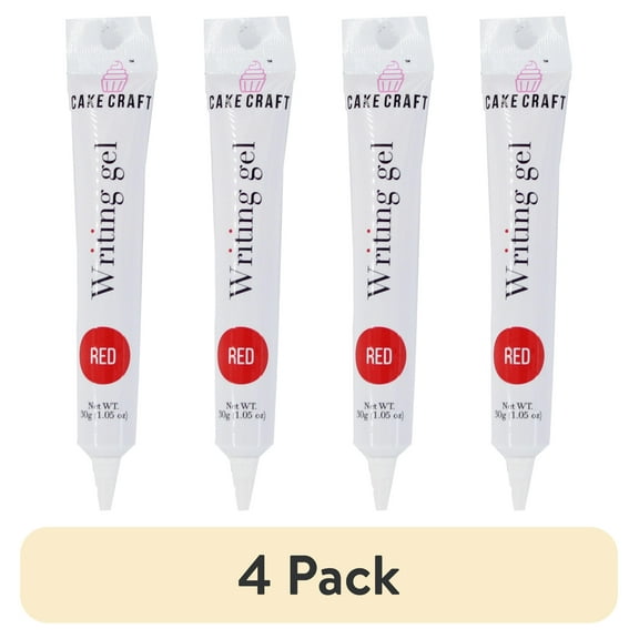 (4 pack) Cake Craft Writing Gel  Red | 1.05 oz Tube | Edible Decorating Gel for Cakes, Cookies, Cupcakes & More | Easy-Squeeze Tip | Made in the USA