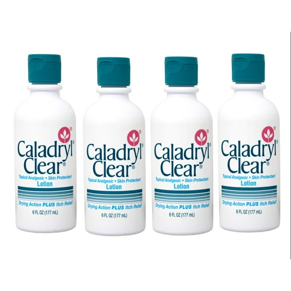 (4 pack) Caladryl Clear Lotion, Topical Analgesic and Skin Protectant for Itch Relief, 6 fl oz