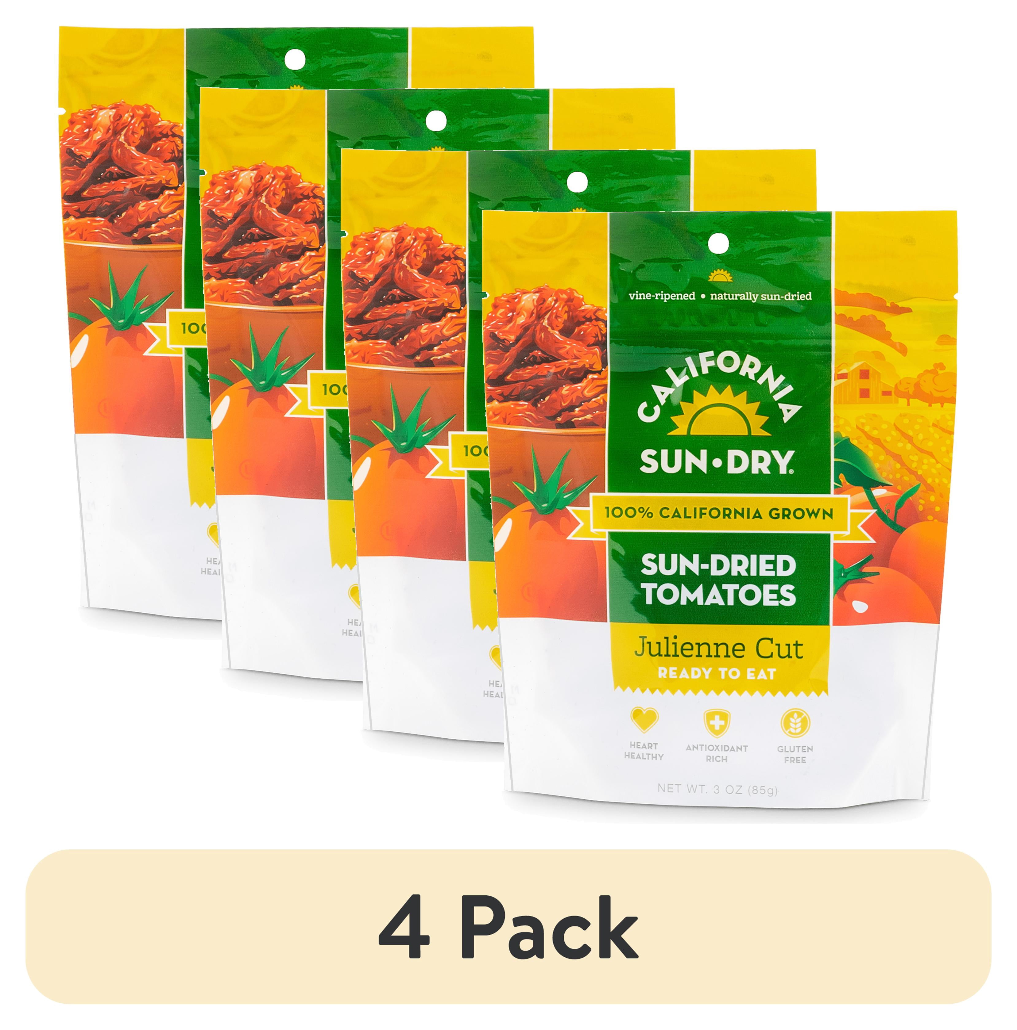 (4 pack) California Sun Dry, Sun-Dried Tomatoes, Julienne Cut, 3 oz Bag