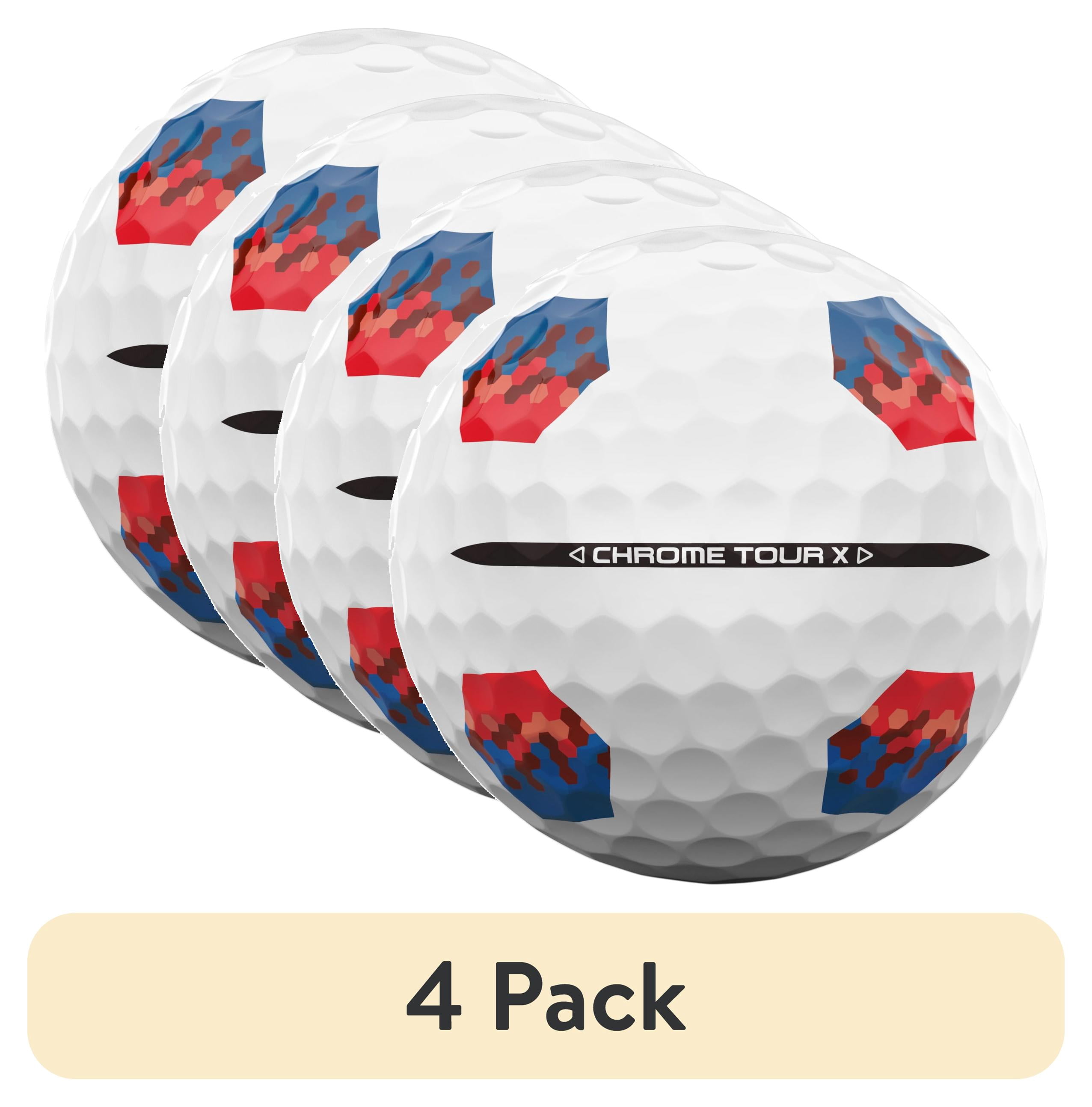(4 pack) Callaway Golf 2024 Chrome Tour X TruTrack Golf Balls 1-Dozen [White-Red/Blue]