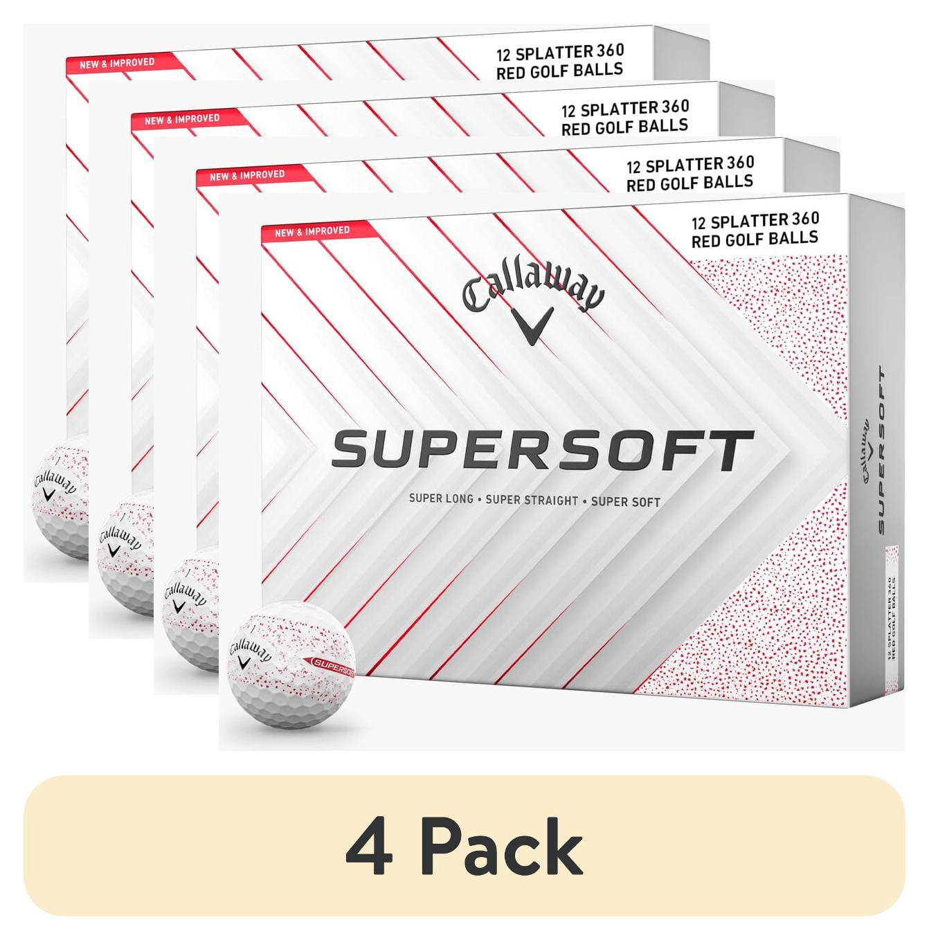 (4 pack) Callaway Golf 2023 SuperSoft Splatter Golf Balls, Splatter Red, 12pk
