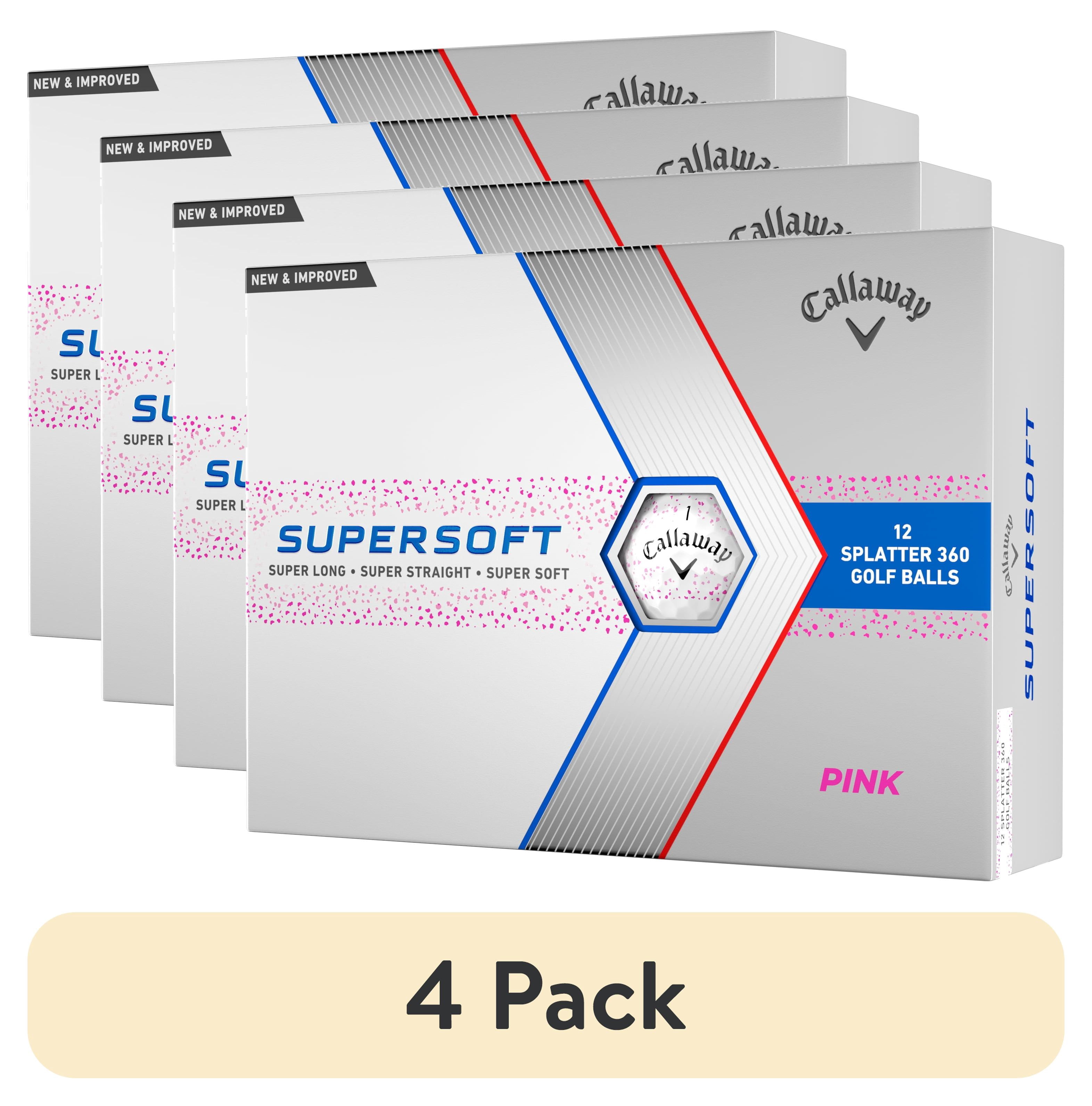 (4 pack) Callaway Golf 2025 Supersoft Splatter Golf Balls 12-Pack, White/Pink