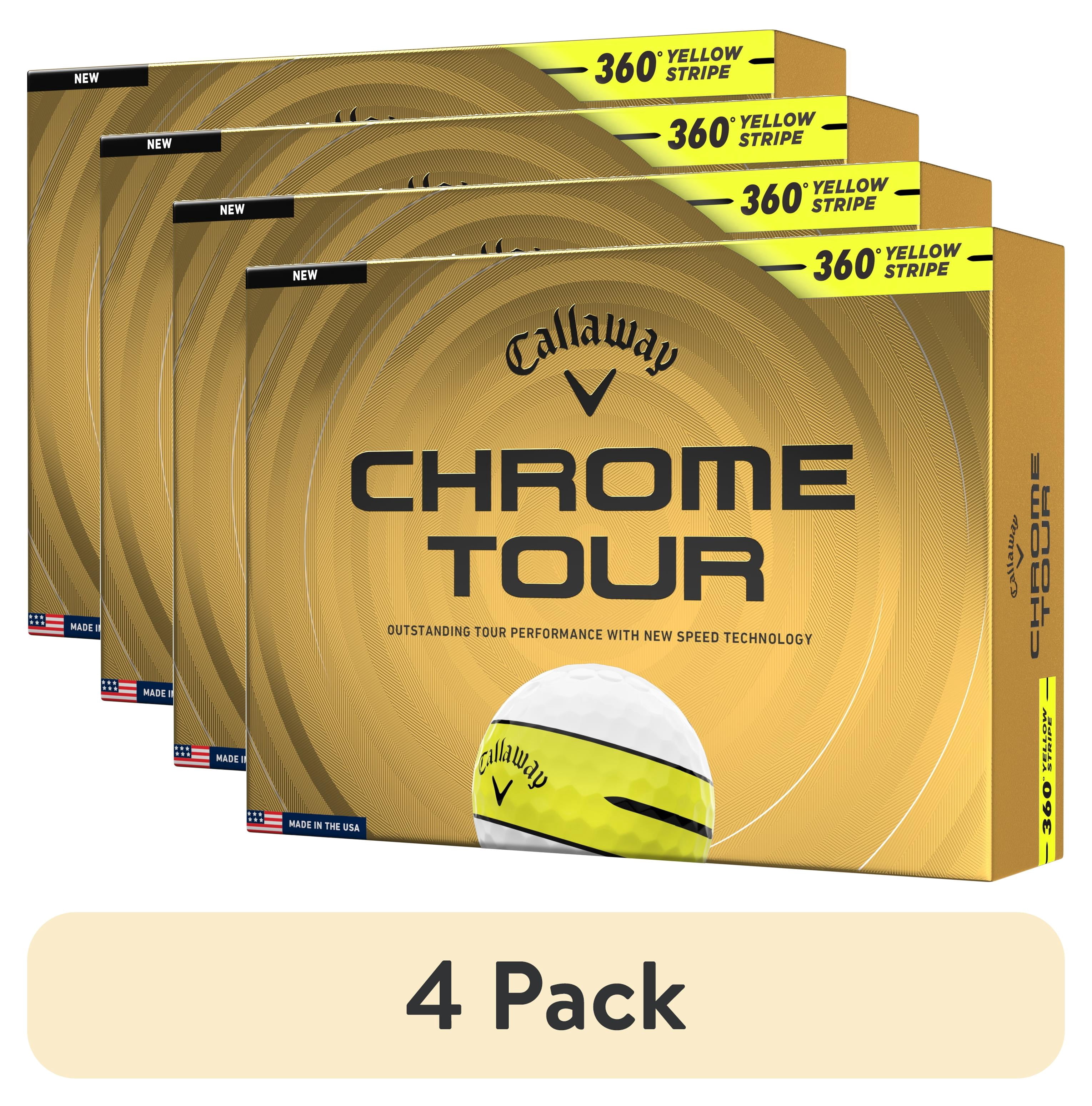(4 pack) Callaway Golf Chrome Tour 26 - 360 Yellow Stripe 12 Ball Pack