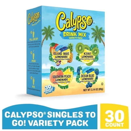 4 pack Calypso Lemonade Singles to Go Powdered Drink Mix Variety Pack, 30 Count Packets