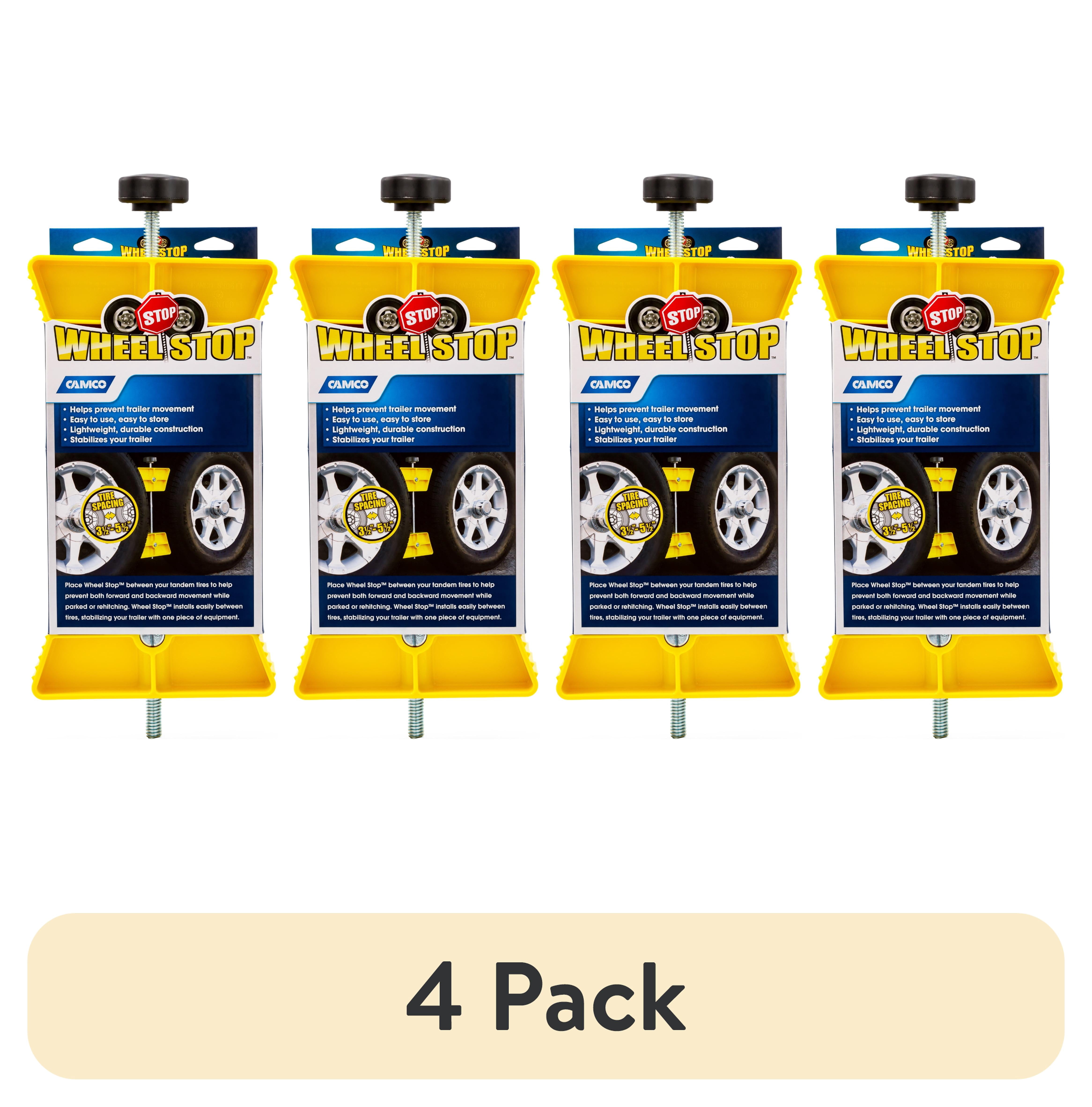 (4 pack) Camco RV Wheel Stop - Fits 26-inch to 30-inch Diameter Tires - Yellow (44621)