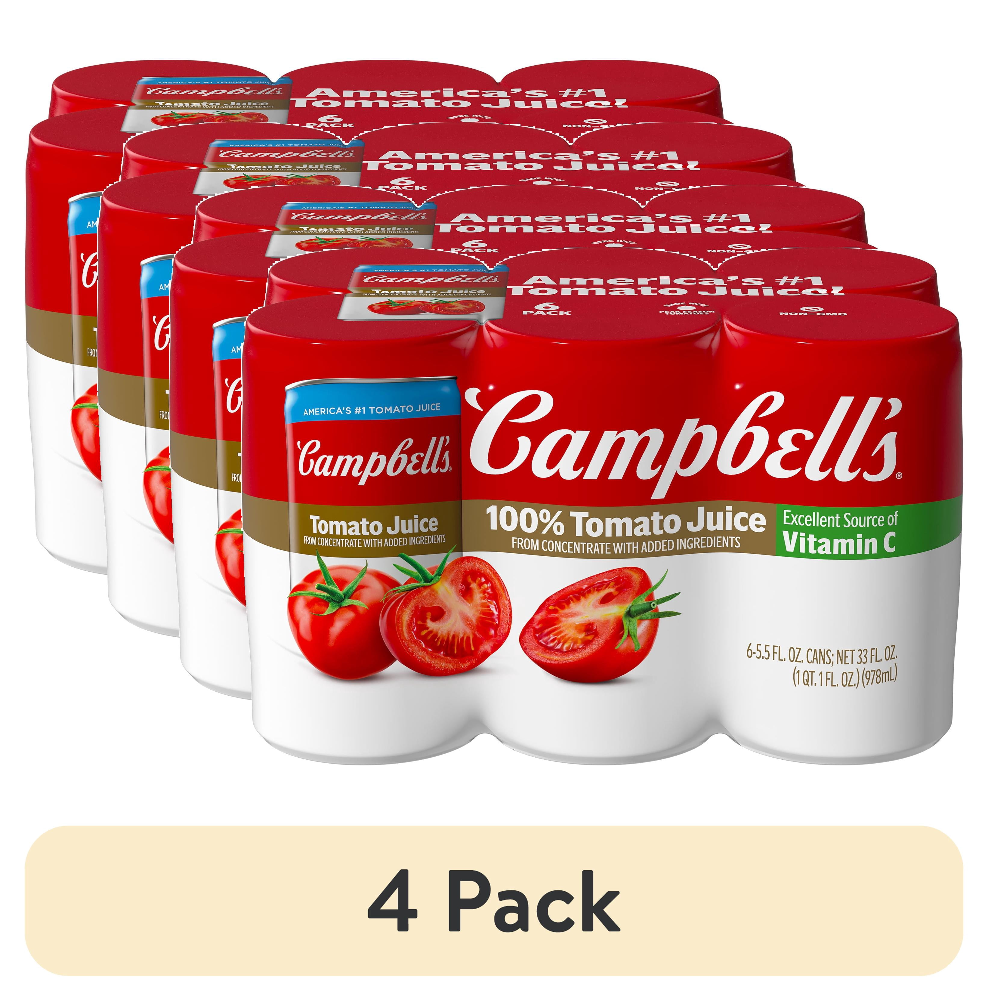 (4 pack) Campbell's 100% Tomato Juice, 5.5 fl oz Can, 6 Count