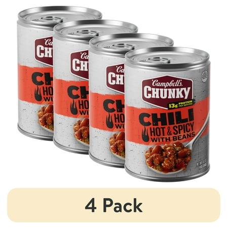 (4 pack) Campbell’s Chunky Hot and Spicy Chili with Beans, 16.5 oz Can
