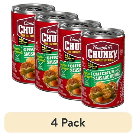 (4 pack) Campbell's Chunky Soup, Healthy Request Chicken and Sausage Gumbo, 18.8 oz Can
