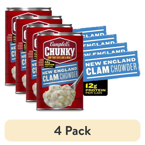 (4 pack) Campbell's Chunky Soup, Ready to Serve New England Clam Chowder, 18.8 oz Can