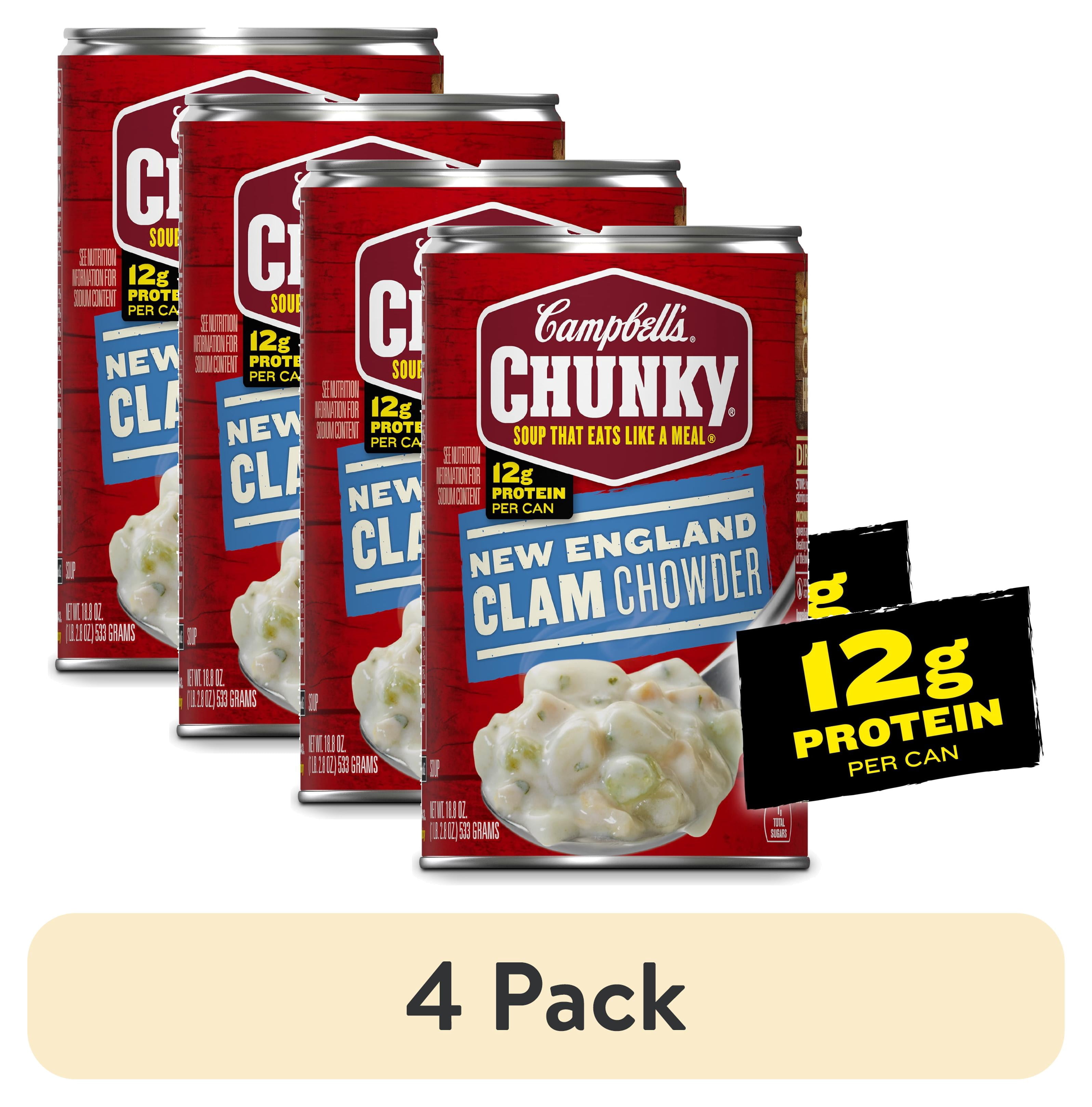 (4 pack) Campbell's Chunky Soup, Ready to Serve New England Clam Chowder, 18.8 oz Can