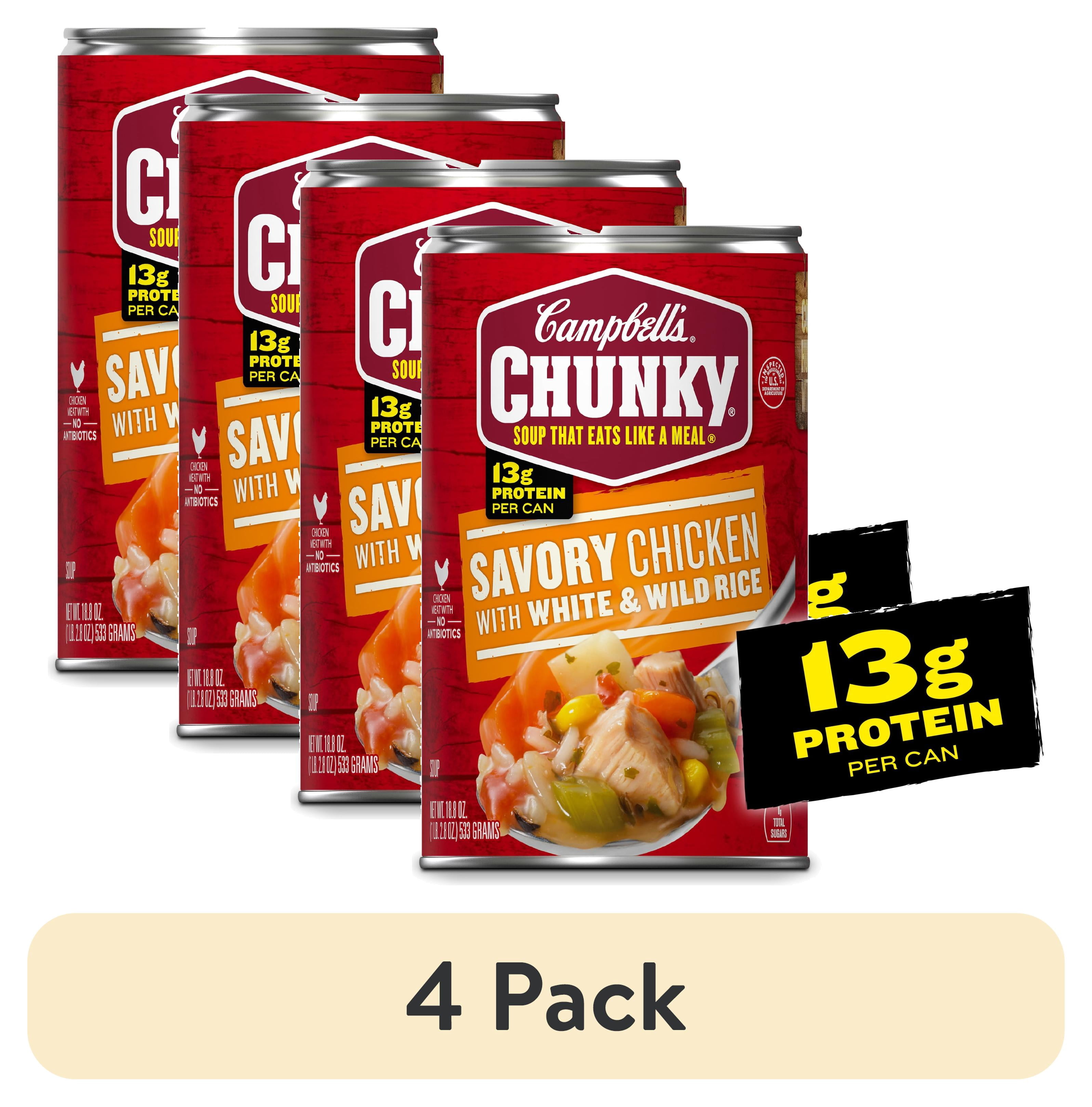 (4 pack) Campbell's Chunky Soup, Ready to Serve Savory Chicken with White and Wild Rice Soup, 18.8 oz Can