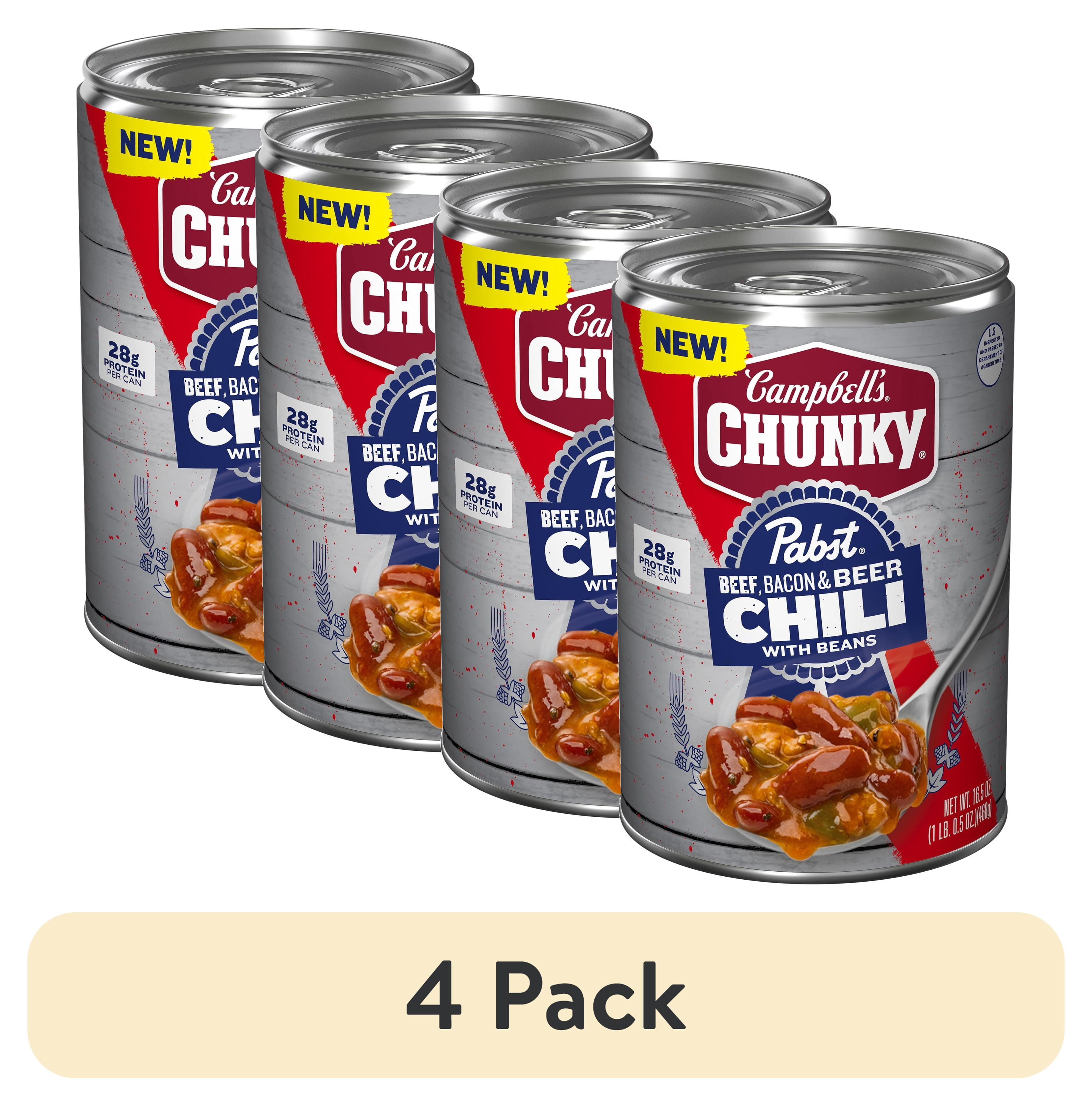 (4 pack) Campbell’s Chunky x Pabst Blue Ribbon Beef, Bacon and Beer Chili with Beans, 16.5 oz Can