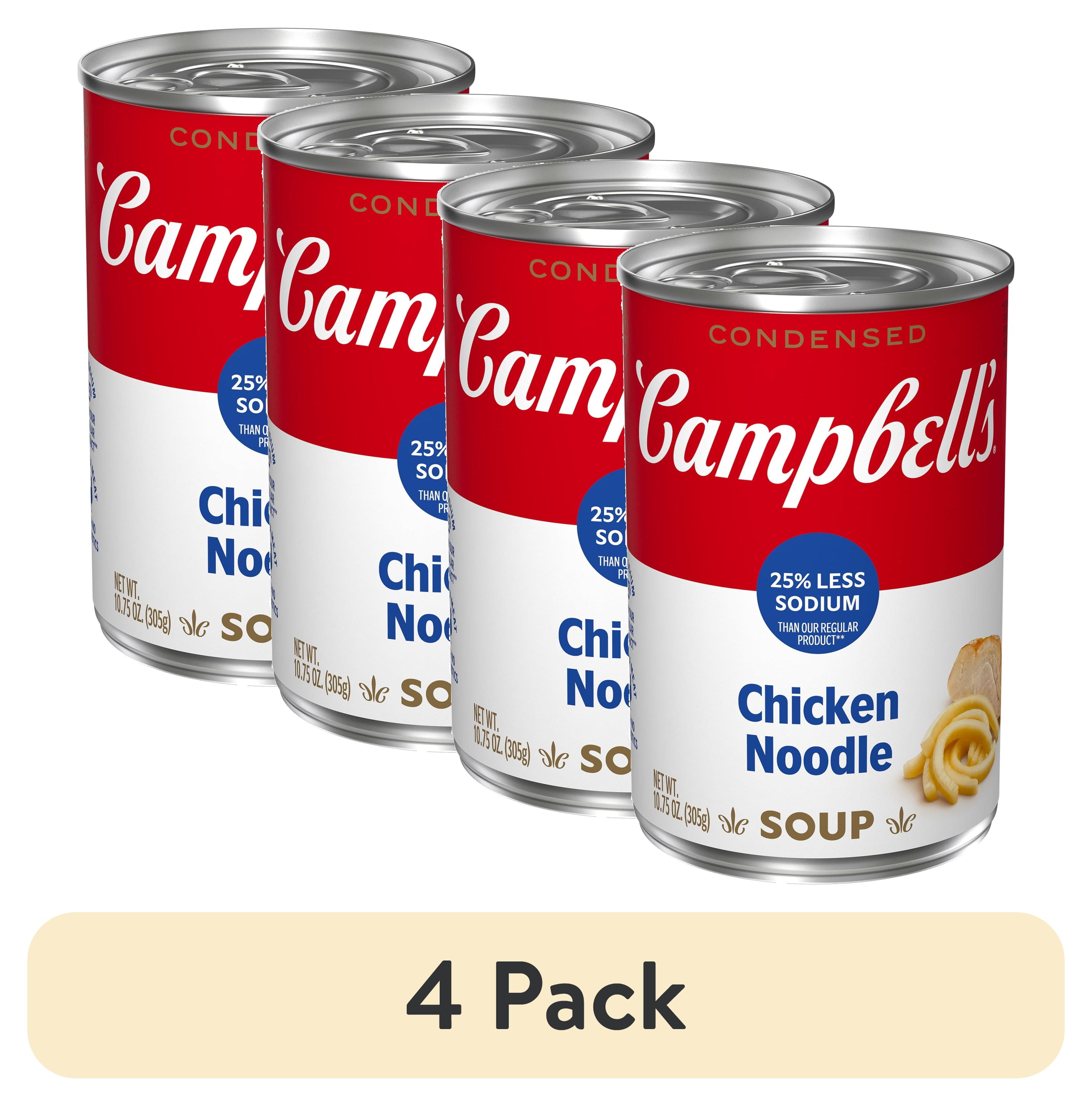 (4 pack) Campbell’s Condensed 25% Less Sodium Chicken Noodle Soup, 10. ...