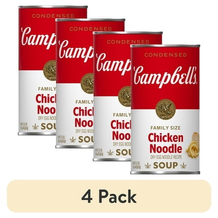 (4 pack) Campbell’s Condensed Chicken Noodle Soup Dry Egg Noodle Recipe, 22.4 oz Family Size Can