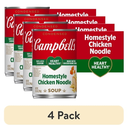 (4 pack) Campbell’s Condensed Heart Healthy Homestyle Chicken Noodle Soup, 10.5 oz Can