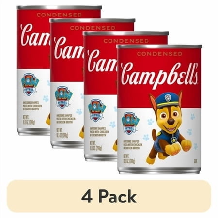 (4 pack) Campbell’s Condensed Kids Soup, Paw Patrol Awesome Shapes Pasta, 10.5 oz Can