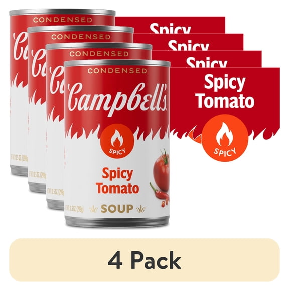 (4 pack) Campbell's Condensed Spicy Tomato Soup, 10.5 oz Can