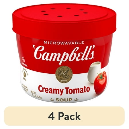 (4 pack) Campbell's Creamy Tomato Soup, 15.4 oz Microwavable Bowl