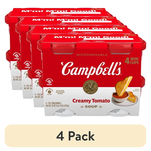 (4 pack) Campbell's Creamy Tomato Soup, 7 oz. Microwavable Bowl (Pack of 4)