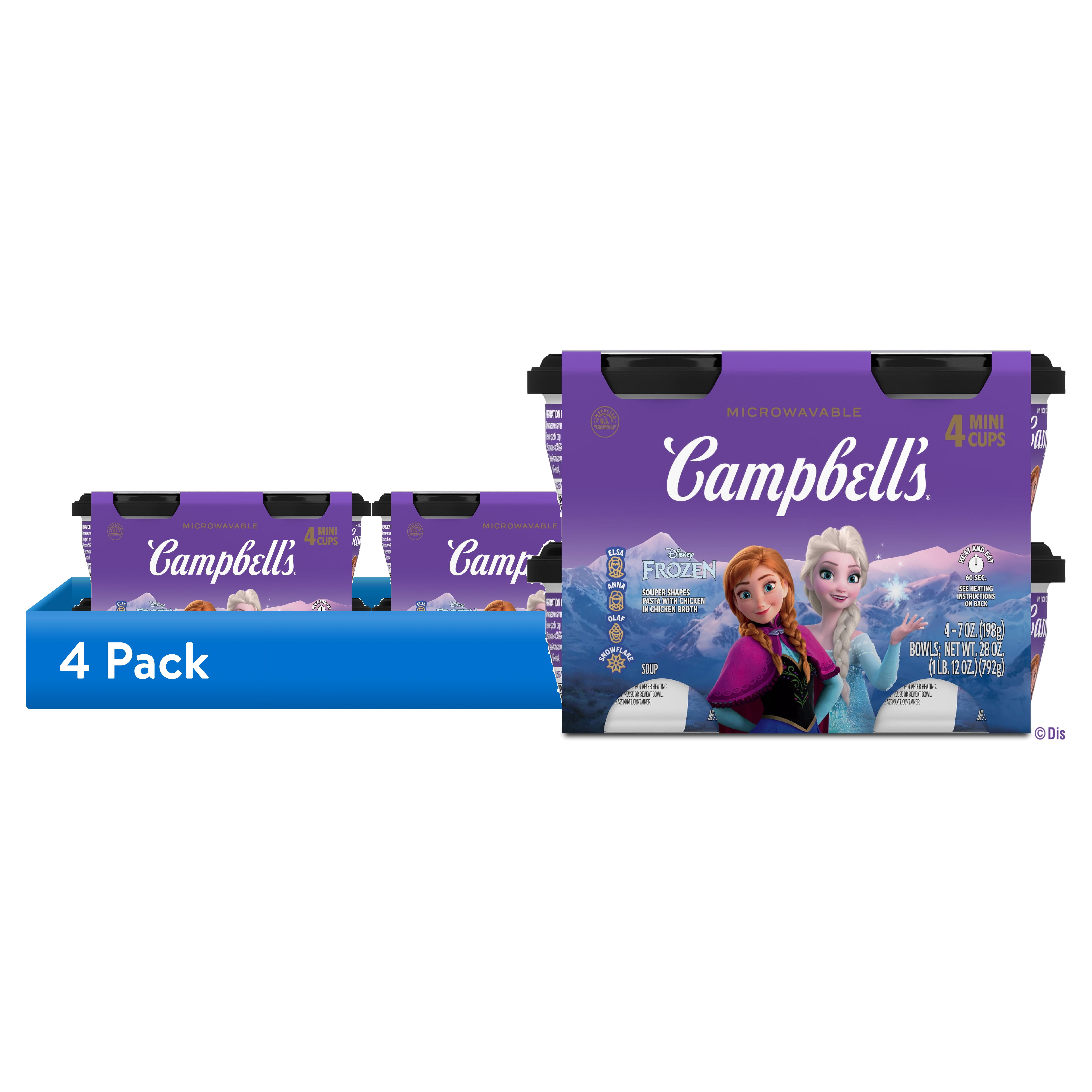 (4 pack) Campbell’s Kids Soup, Disney Frozen Souper Shapes Pasta with Chicken in Chicken Broth, 7 oz Bowl, 4 Count