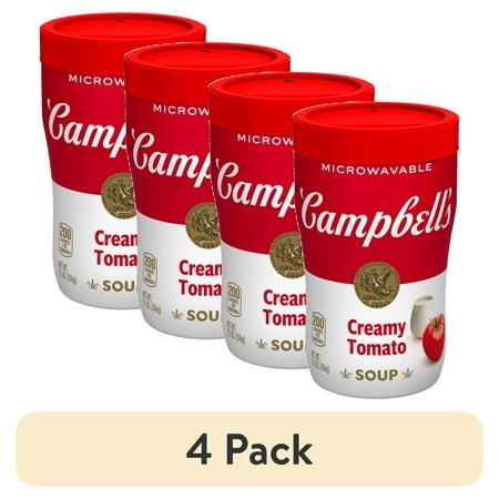 (4 pack) Campbell's Sipping Soup, Ready to Serve Creamy Tomato Soup, 11.1 oz Microwavable Cup