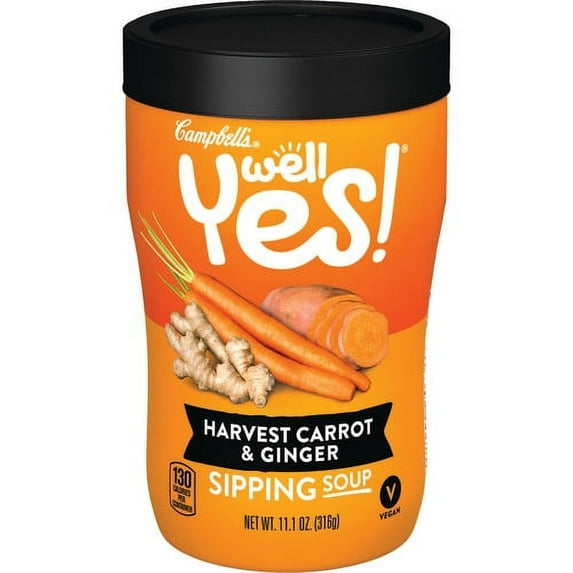 (4 pack) Campbell's Soup, Well Yes!, Harvest Carrot and Ginger, Sipping Soup, 11.1 Ounce Microwavable Container