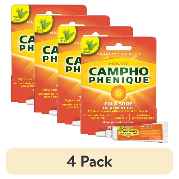 (4 pack) Campho Phenique Cold Sore and Fever Blister Treatment for Lips, Maximum Strength Provides Instant Relief, Original Gel Formula, 0.23 oz.