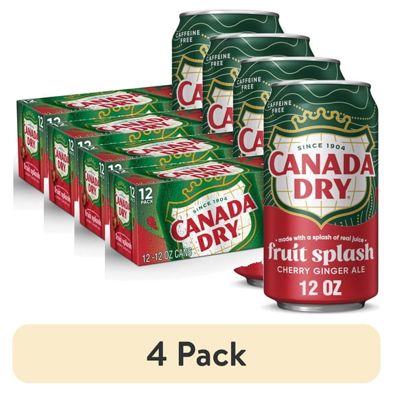 (4 pack) Canada Dry Caffeine Free Fruit Splash Cherry Ginger Ale Soda Pop, 12 fl oz, 12 Pack Cans