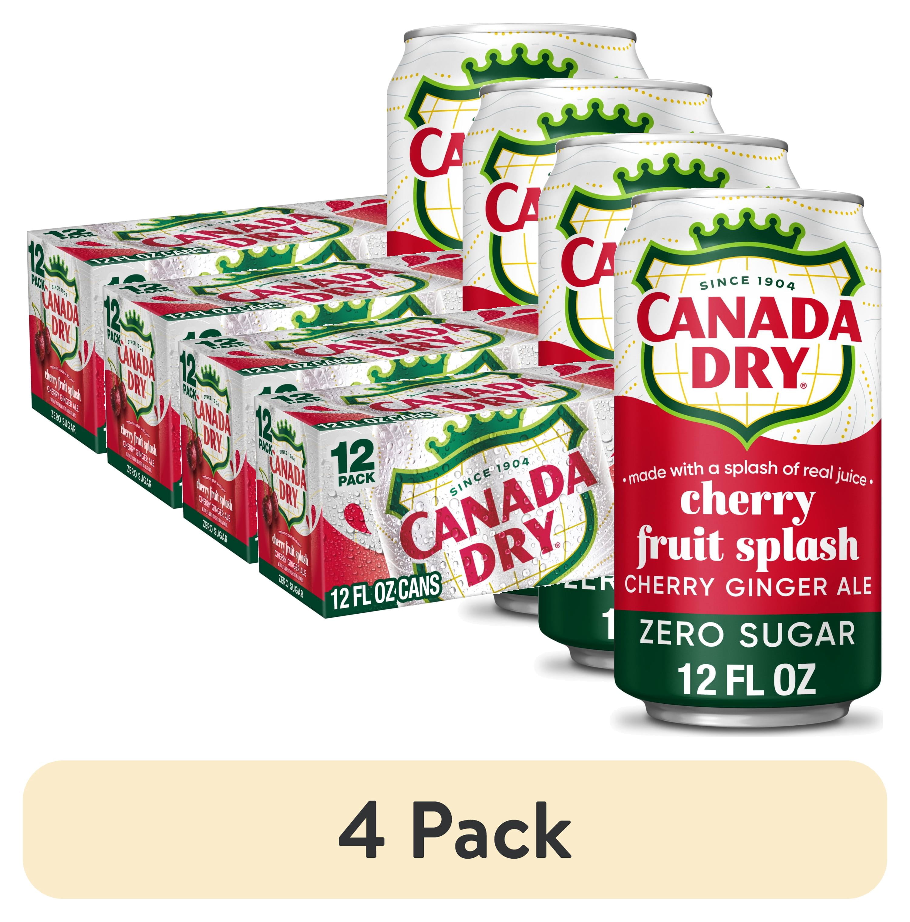 (4 pack) Canada Dry Caffeine Free Zero Sugar Fruit Splash Cherry Ginger Ale Soda Pop, 12 fl oz, 12 Pack Cans