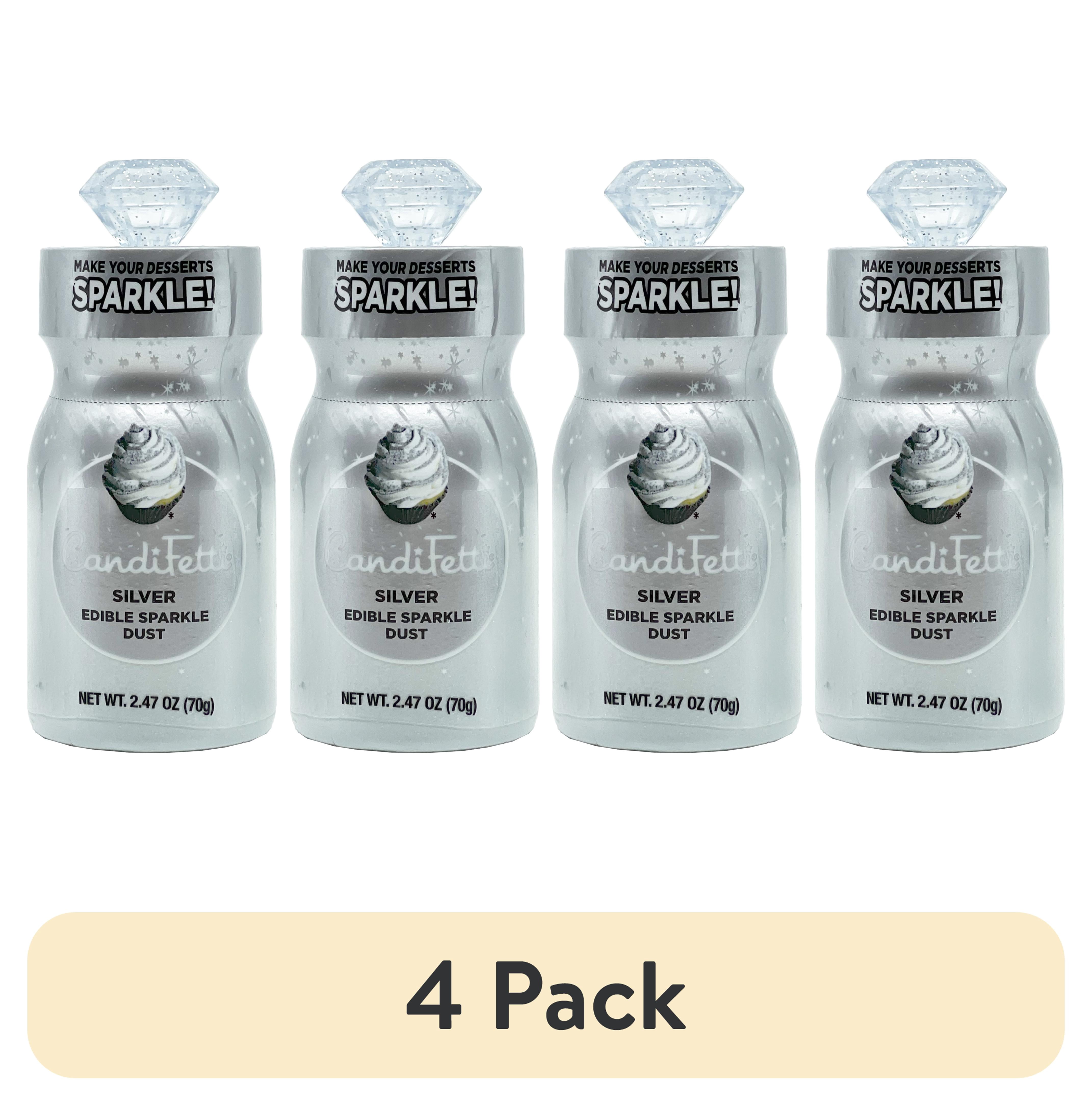 (4 pack) CandiFetti Edible Décor Silver Sparkle Dust, 2.47 oz