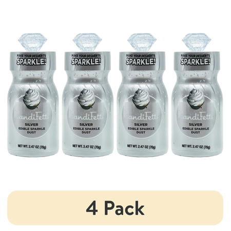 (4 pack) CandiFetti Edible Décor Silver Sparkle Dust, 2.47 oz