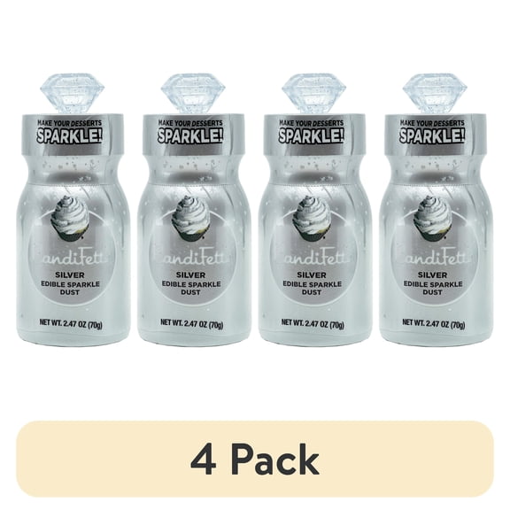 (4 pack) CandiFetti Edible Décor Silver Sparkle Dust, 2.47 oz