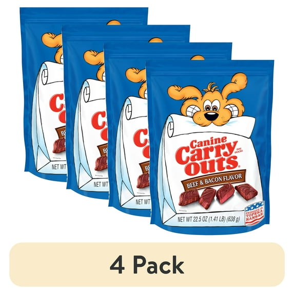 (4 pack) Canine Carry Outs Beef & Bacon Flavor Dog Treats, 22.5oz Bag