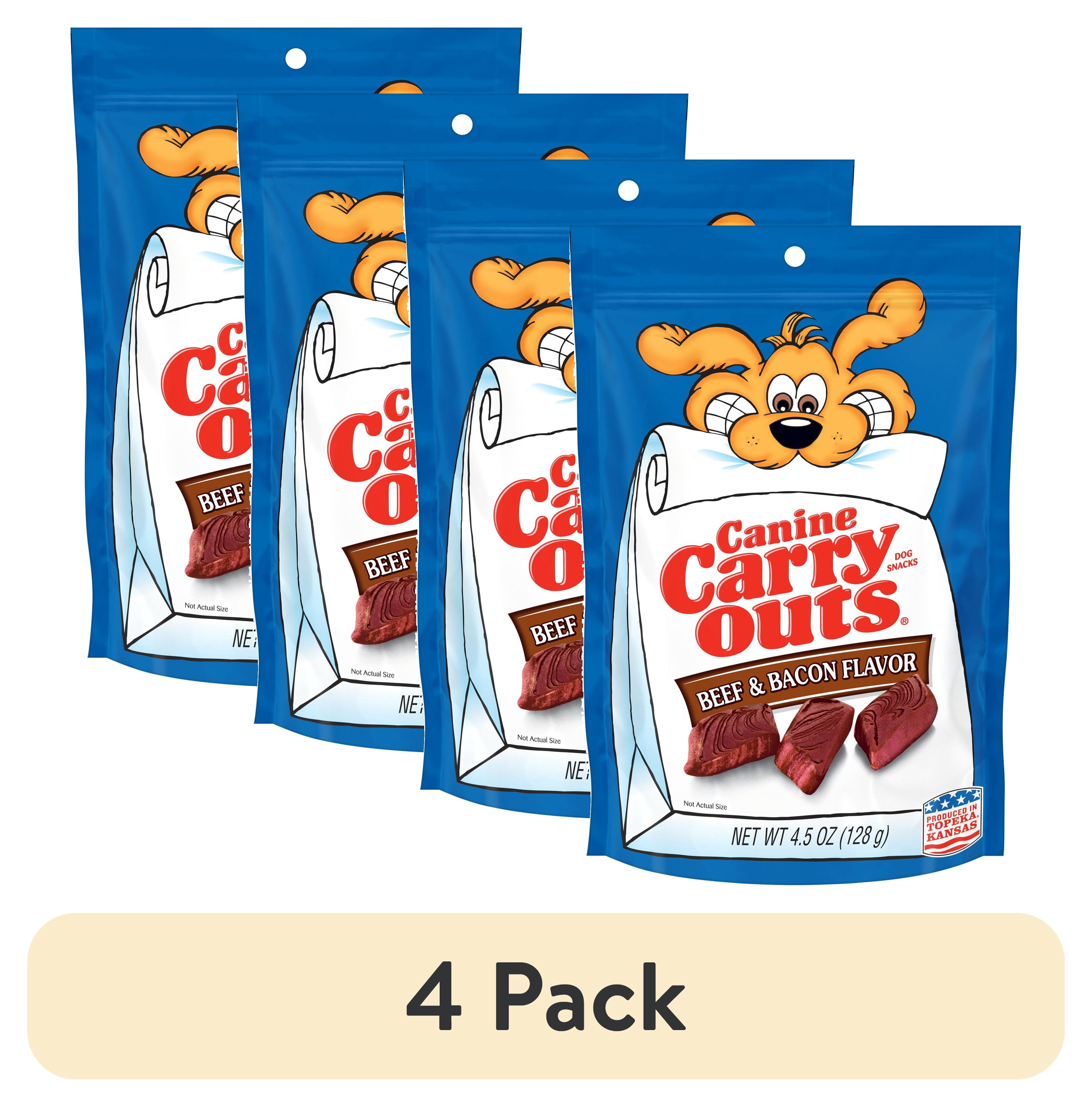 (4 pack) Canine Carry Outs Beef & Bacon Flavor Dog Treats, 4.5oz Bag