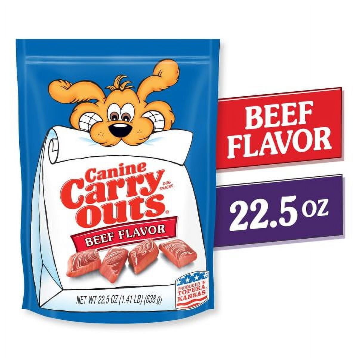 (4 pack) Canine Carry Outs Beef Flavor Dog Treats, 22.5 oz Bag