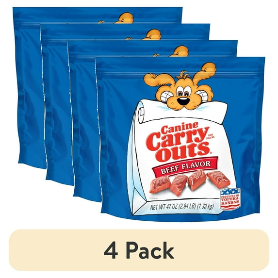 (4 pack) Canine Carry Outs Beef Flavor Dog Treats, 47oz Bag