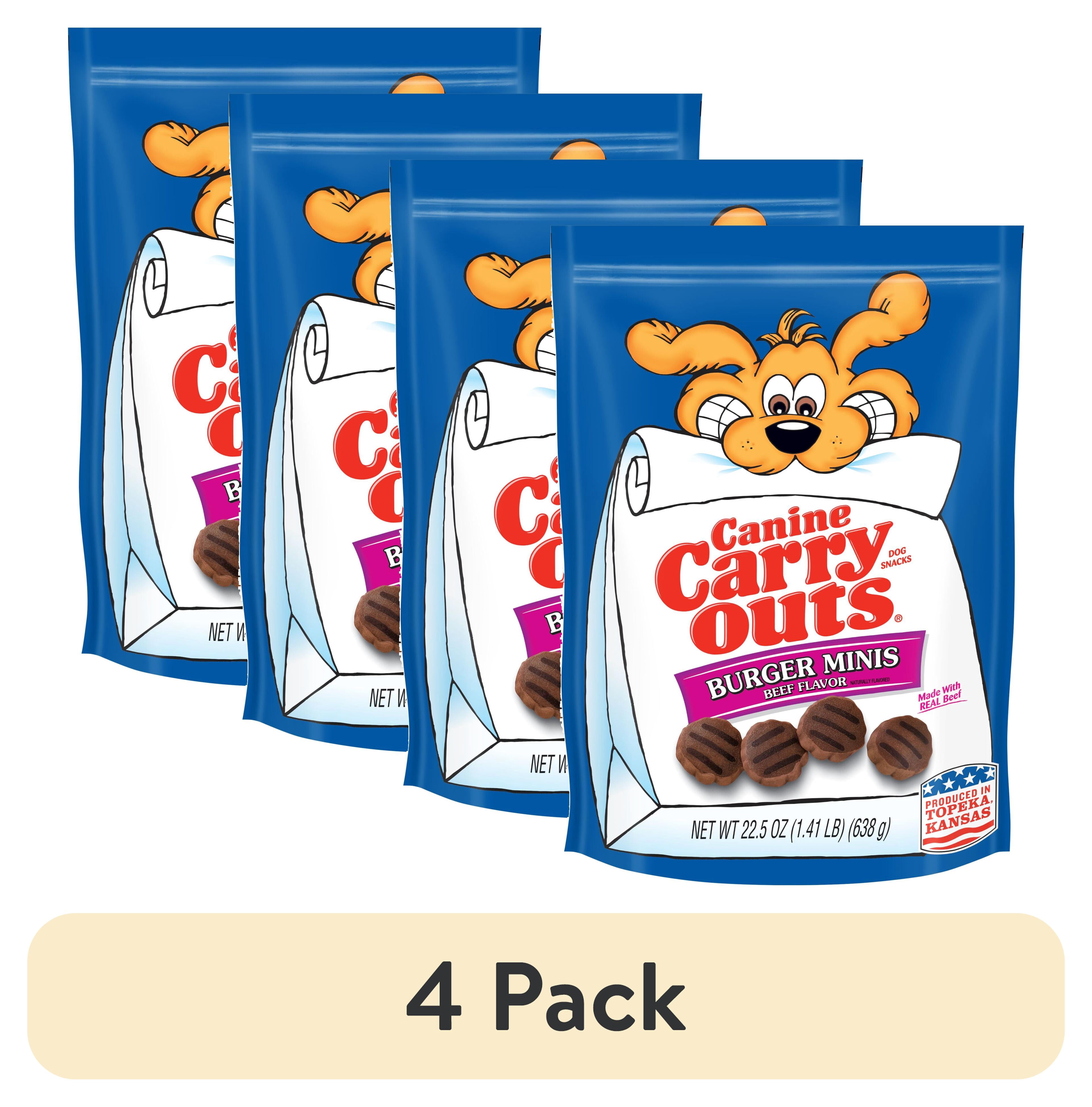 (4 pack) Canine Carry Outs Burger Minis Beef Flavor Dog Treats, 22.5oz Bag