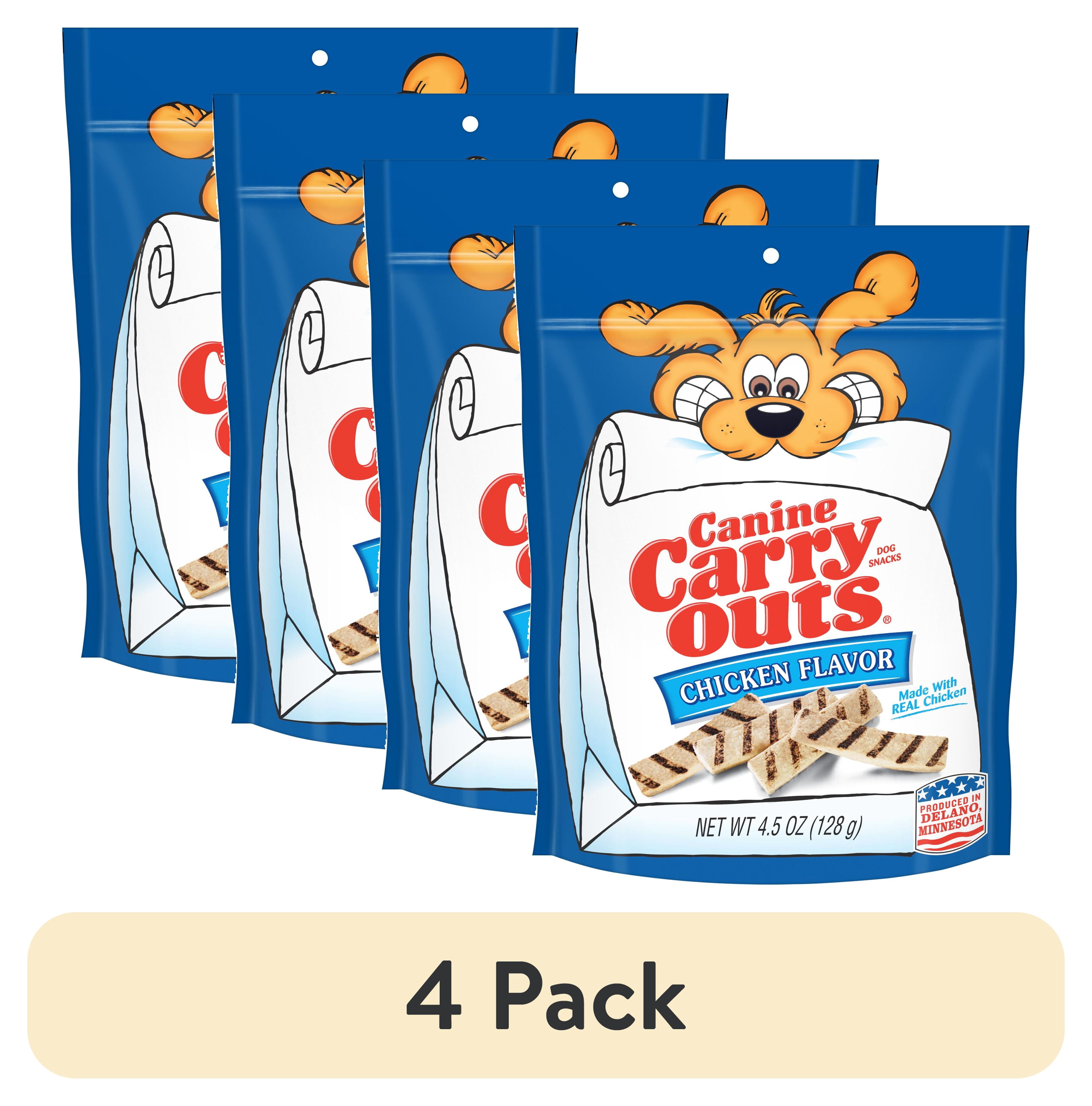 (4 pack) Canine Carry Outs Chicken Flavor Dog Treats, 4.5oz Bag