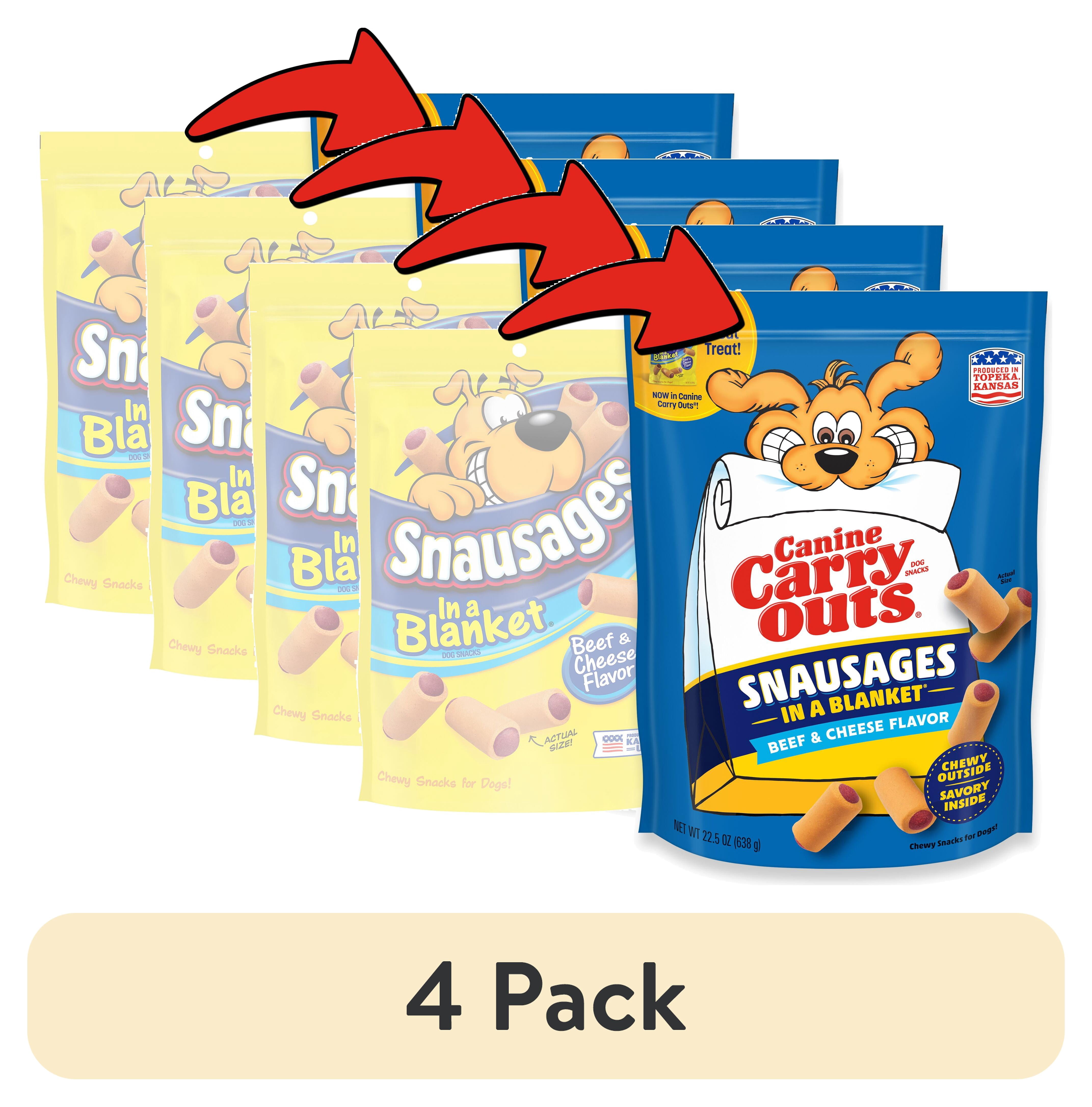 (4 pack) Canine Carry Outs Snausages in a Blanket Chewy Dog Treats, Beef & Cheese Flavor, 22.5 ozs