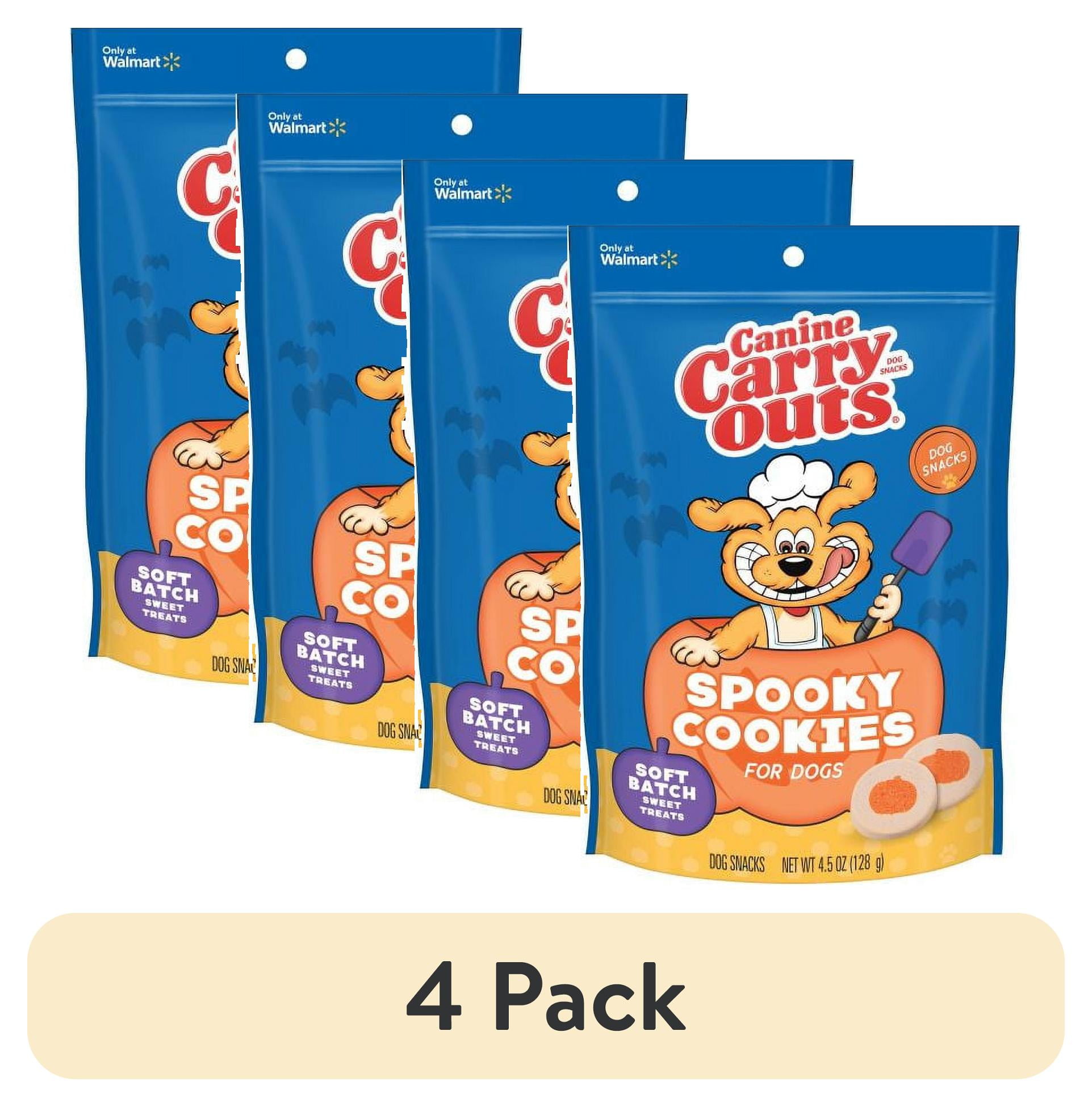 (4 pack) Canine Carry Outs Spooky Cookies for Dogs, Halloween Dog Treats, 4.5 Oz. Bag