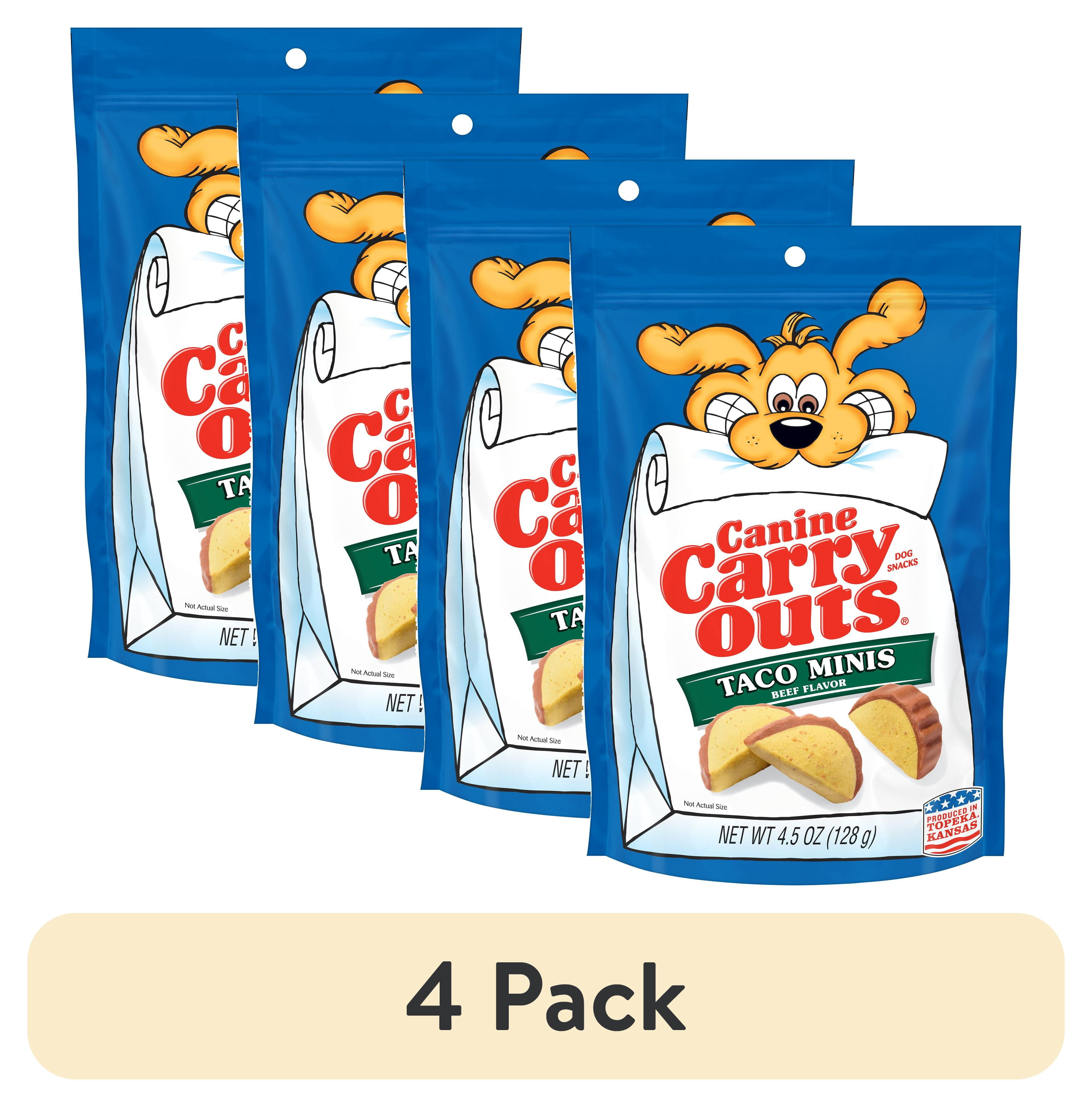 (4 pack) Canine Carry Outs Taco Minis Beef Flavor Dog Treats, 4.5oz