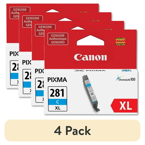 (4 pack) Canon CLI-281 XL Cyan Ink Tank, 1 Each (CNMCLI281XLCY)