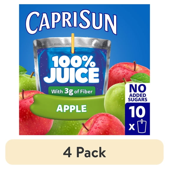 (4 pack) Capri Sun 100% Juice from Concentrate Juice Boxes, 10 Pouches, for School Lunches and On-the-Go Hydration, Apple with Added Ingredients, All Natural Ingredients, 6 oz
