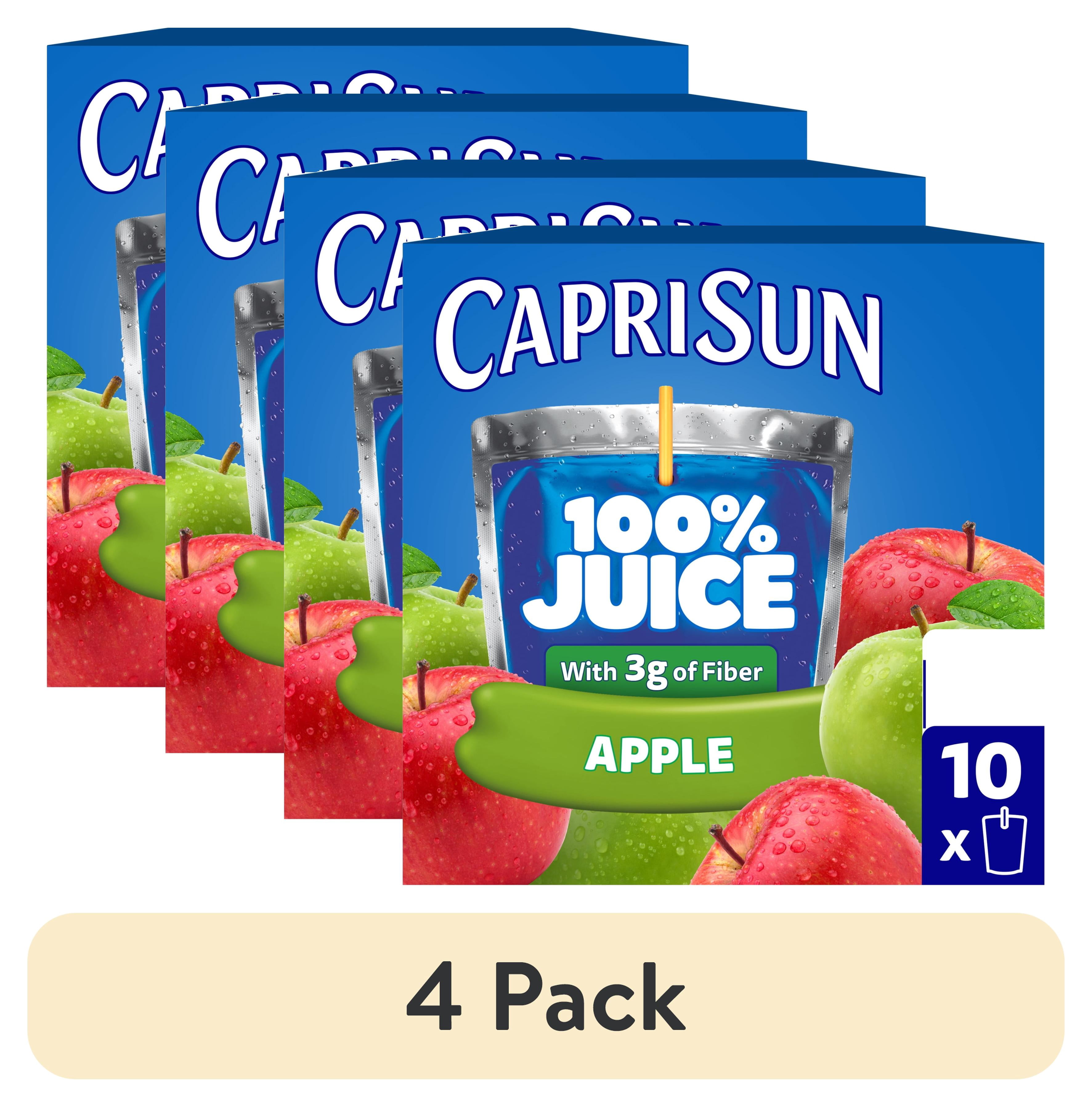 (4 pack) Capri Sun 100% Juice from Concentrate Juice Boxes, 10 Pouches, for School Lunches and On-the-Go Hydration, Apple with Added Ingredients, All Natural Ingredients, 6 oz