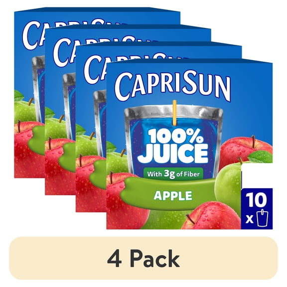 (4 pack) Capri Sun 100% Juice from Concentrate Juice Boxes, 10 Pouches, for School Lunches and On-the-Go Hydration, Apple with Added Ingredients, All Natural Ingredients, 6 oz