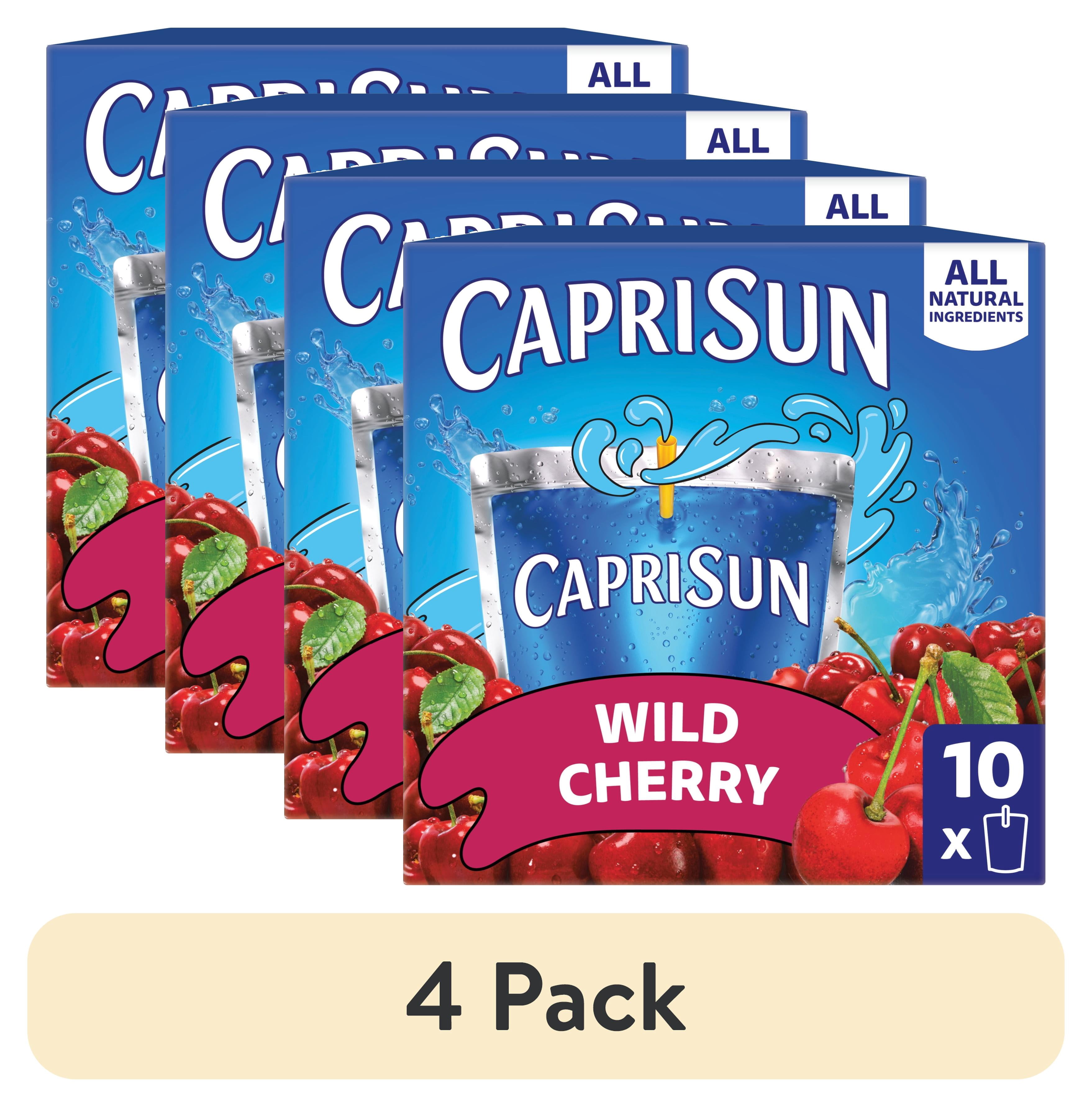 (4 pack) Capri Sun Flavored with Other Natural Flavor Juice Drink Blend, 10 Pouches, for School Lunches and On-the-Go Hydration, Wild Cherry, All Natural Ingredients, 6 fl oz