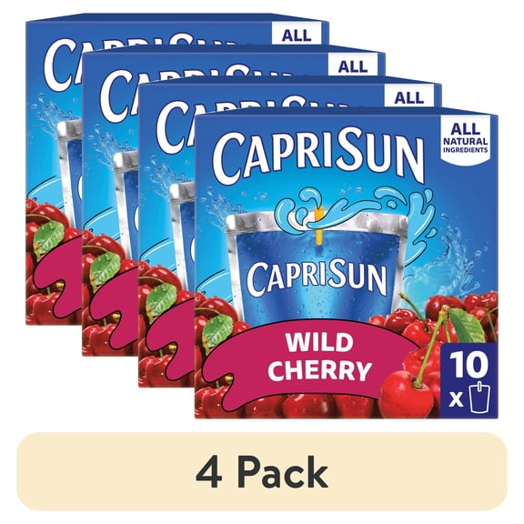 (4 pack) Capri Sun Flavored with Other Natural Flavor Juice Drink Blend, 10 Pouches, for School Lunches and On-the-Go Hydration, Wild Cherry, All Natural Ingredients, 6 fl oz